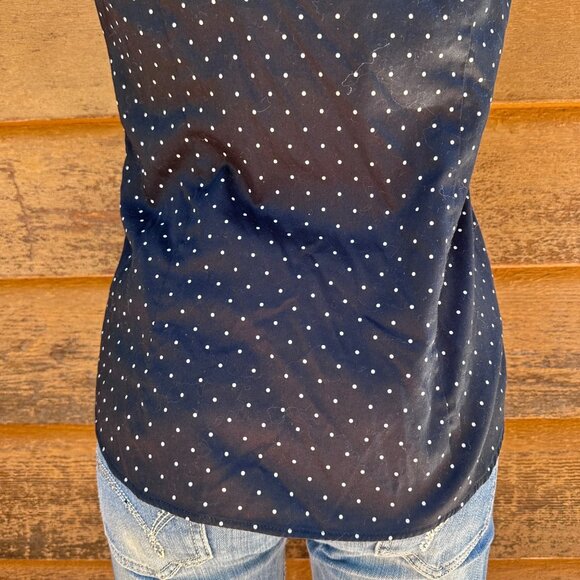 Banana Republic Womens Navy Blue & White Polka Dot Sleeveless Button-Down Shirt - Picture 8 of 8